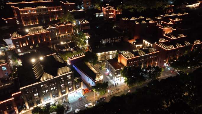 原创 福州老仓山烟台山夜景城市航拍风光