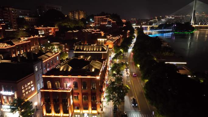 原创 福州老仓山烟台山夜景城市航拍风光