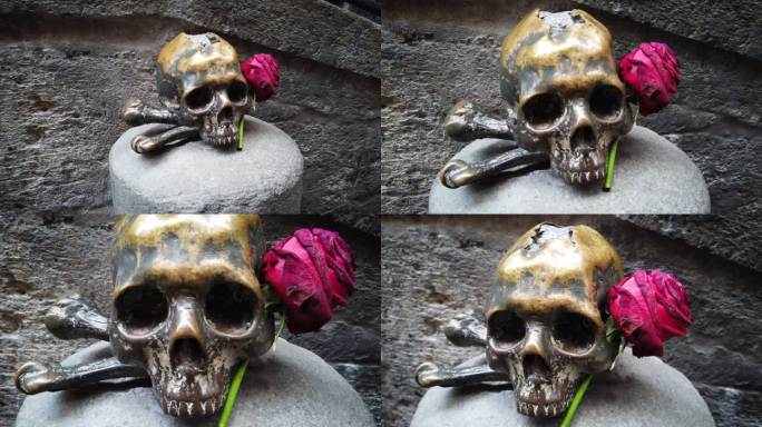 意大利那不勒斯玫瑰雕塑骷髅