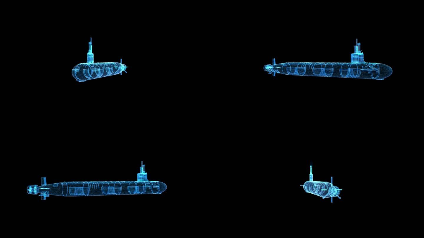 蓝色全息线框科技中国核潜艇素材带通道