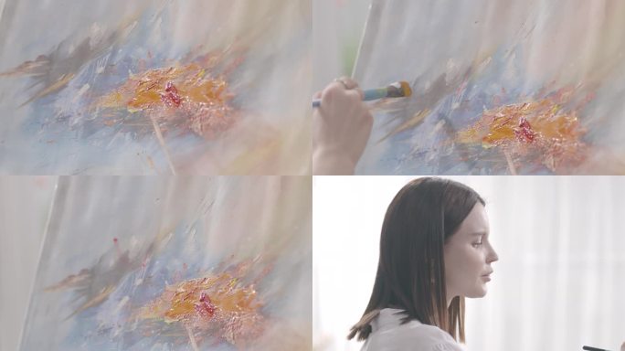 文艺青年女画家居家创作美术绘画水粉画画笔