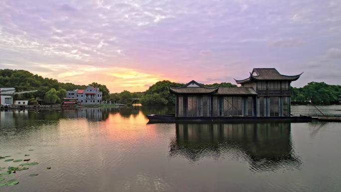 航拍杭州印象西湖山水实景演出地