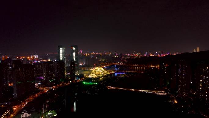 4K航拍长沙梅溪湖国际艺术中心夜景7