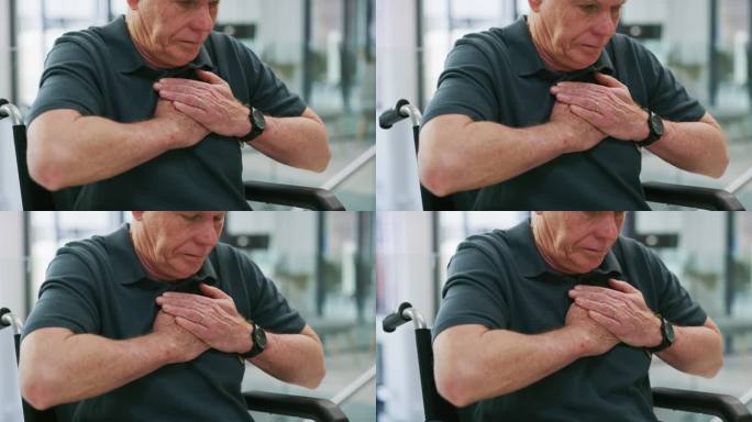 一名老年男子在医院痛苦地抱着胸口的4k视频片段