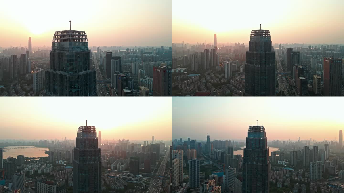 城市建筑唯美日出实拍4k