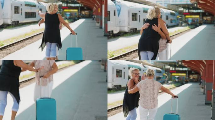 两位老朋友在火车站见面