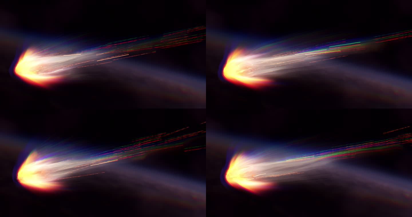 地球大气层上的快速炽热小行星流星，真实视觉