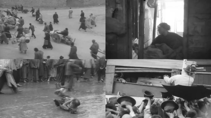 1938年抗战时期逃难的人们影像
