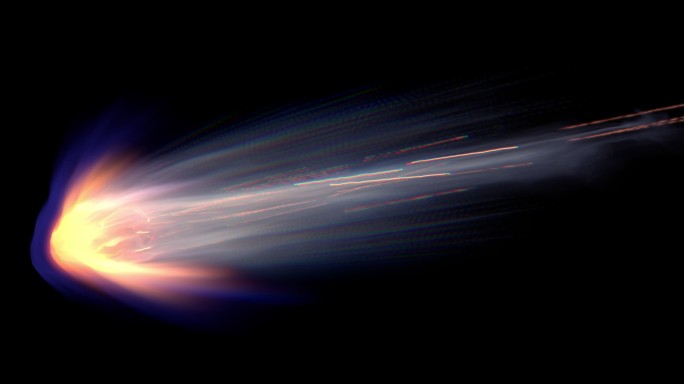 地球大气层上的快速炽热小行星流星，真实视觉