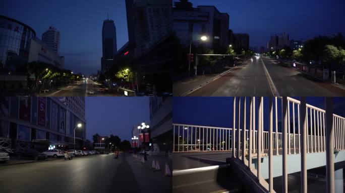 黎明前的城市交通环卫工夜色路灯栏杆空镜头