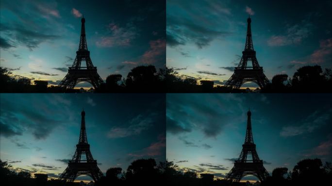日落时巴黎埃菲尔铁塔的延时