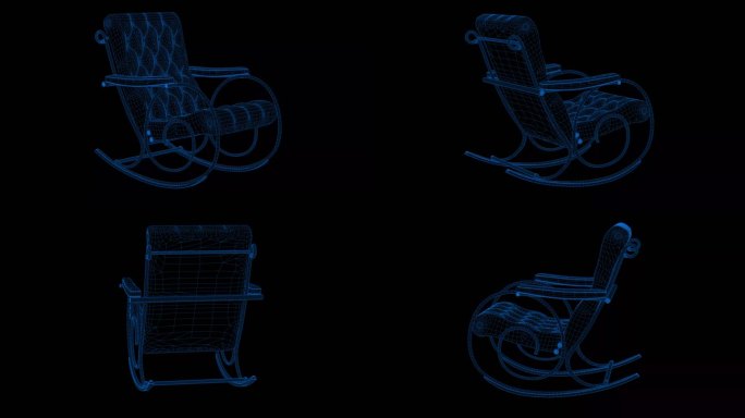 4k蓝色全息科技线框椅子素材带通道