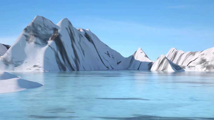 蓝天下冰山雪山和平静的湖面C4D动画