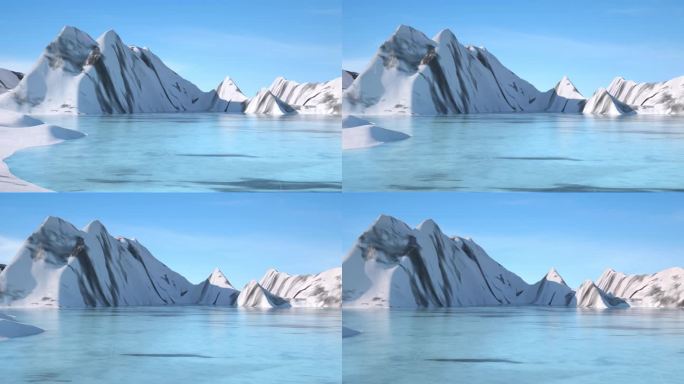 蓝天下冰山雪山和平静的湖面C4D动画