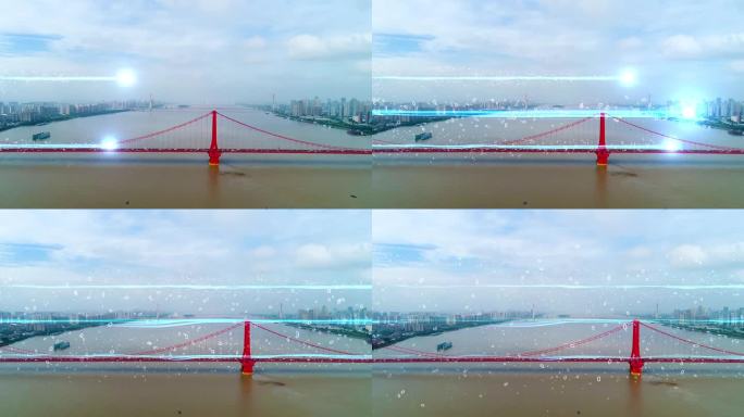 武汉鹦鹉洲长江大桥科技线条光线穿梭