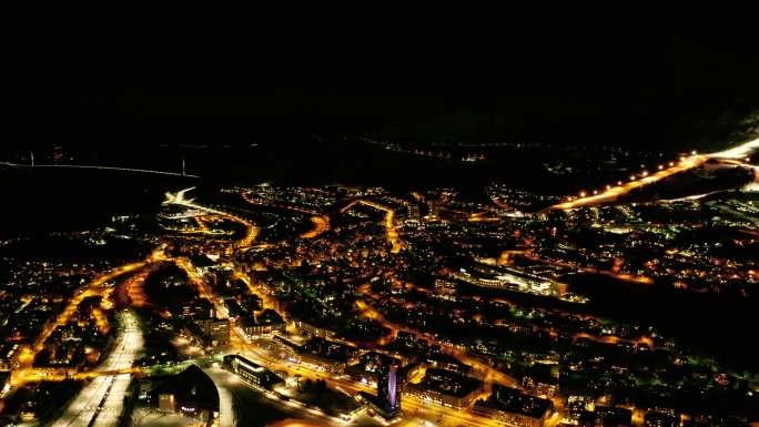 北欧小镇夜景航拍