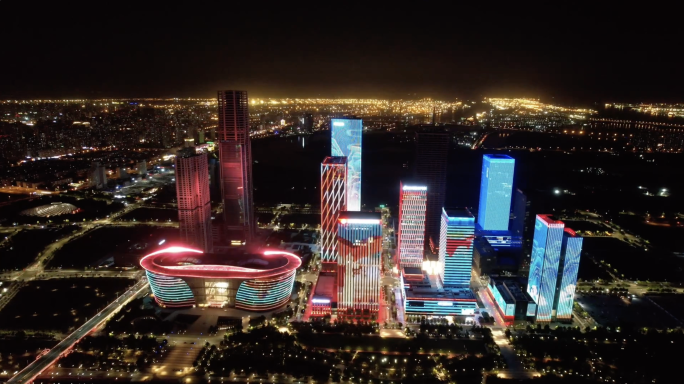 天津城市夜景风光航拍素材