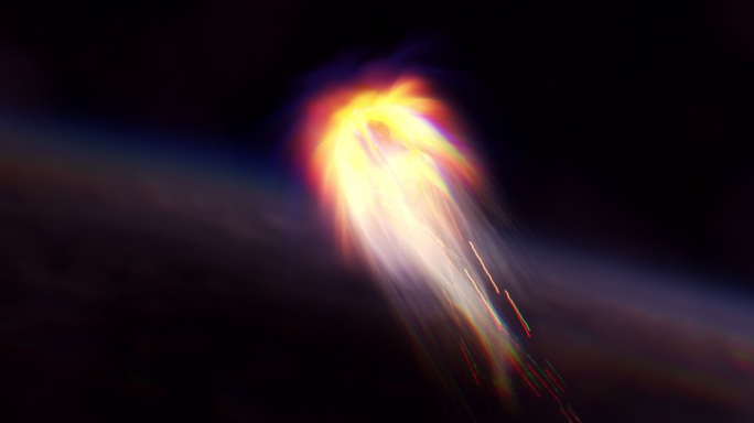 小行星流星进入大气层空间火焰燃烧宇宙3D渲染