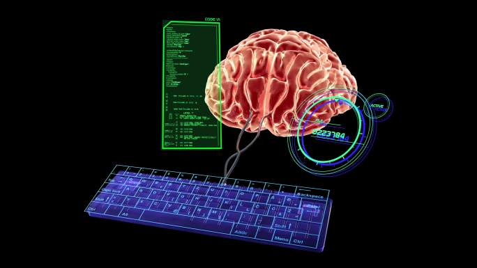 计算机脑接口三维动画模拟键盘控制大脑数据