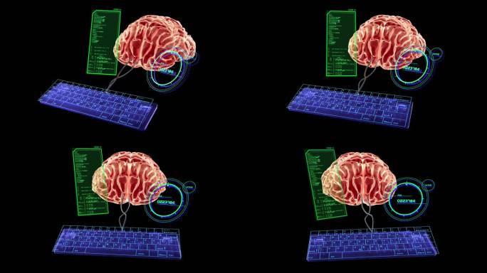 计算机脑接口三维动画模拟键盘控制大脑数据