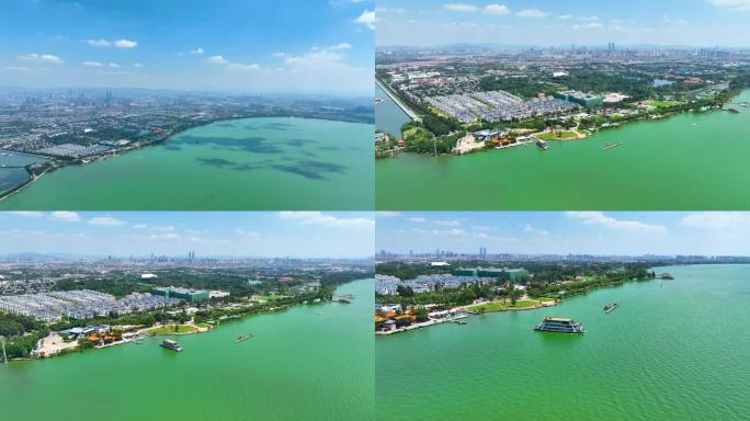 4K航拍云南昆明城市全貌滇池景区
