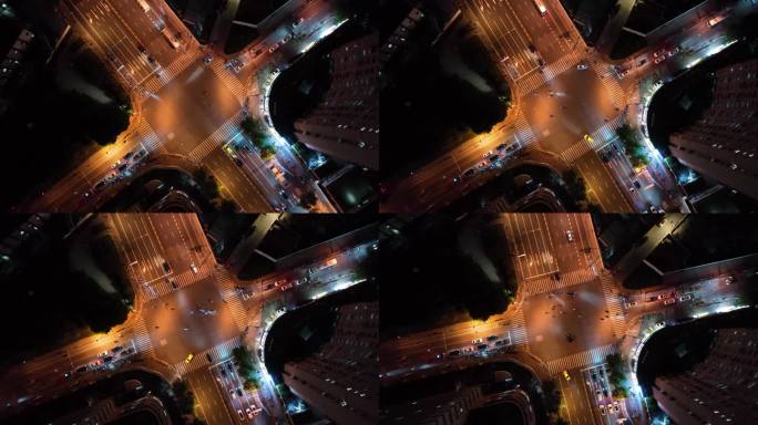 俯拍十字路口夜景