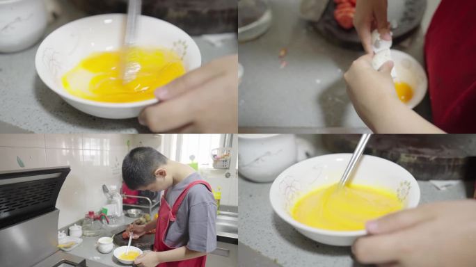 【4K 原创】小朋友打鸡蛋自己做饭