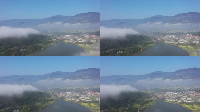 峨眉南山龙池湖畔的碧水蓝天