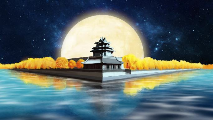 夜晚月亮湖水
