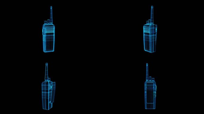 4K蓝色全息科技线框对讲机素材旋转带通道