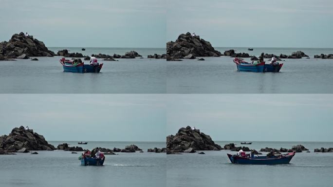 海上垂钓的小船钓鱼海钓休闲度假旅游海岛