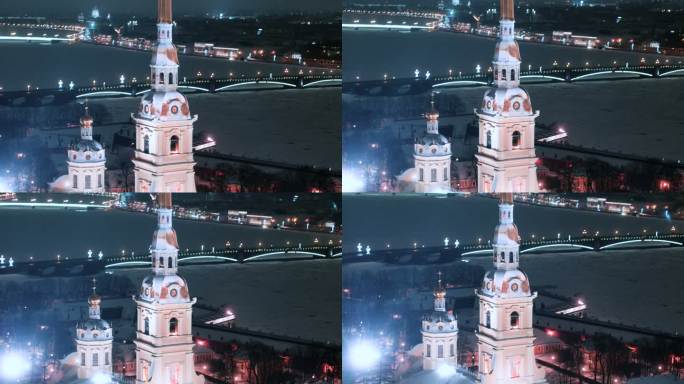 圣彼得堡市杜马在圣诞夜装饰中播放晴空库存视频