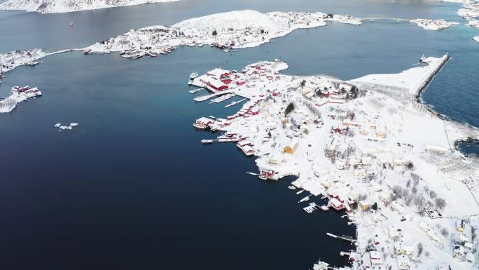 航拍挪威罗弗敦岛冬季风光