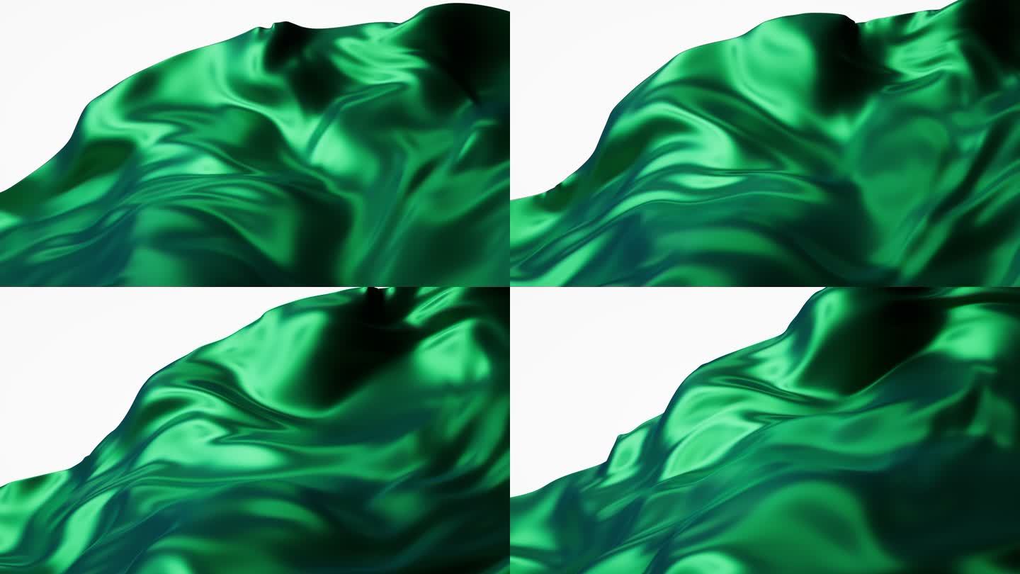 流动的绿色光泽布料3D渲染