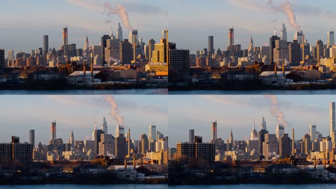 阳光明媚的早晨，上东区。在美国纽约曼哈顿的冬季，通过RFK罗伯特·F·肯尼迪大桥的完美视野。