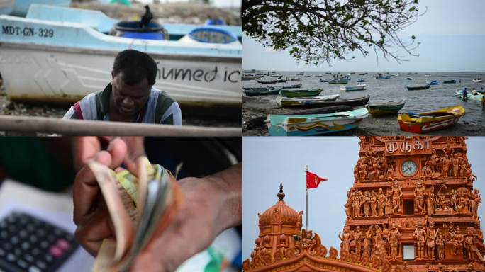 斯里兰卡街景海边渔船渔获寺庙祭拜