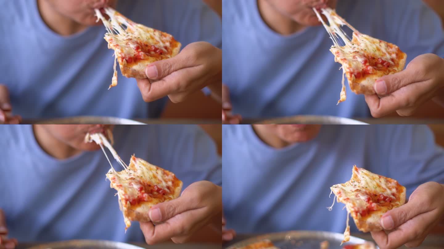 吃奶酪披萨慢动作高卡路里