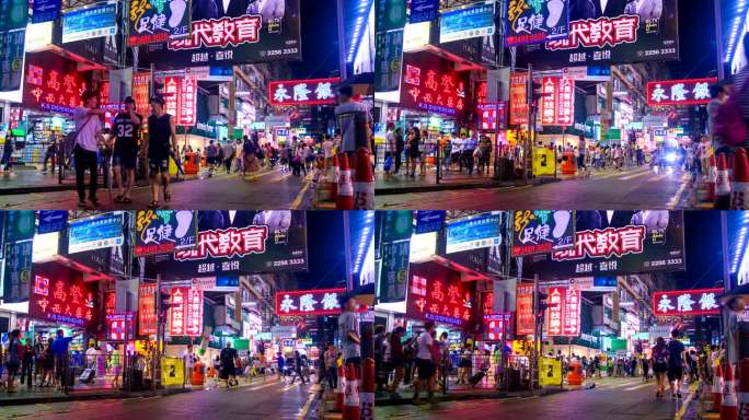 夜间购物市场夜间购物香港街头延时摄影