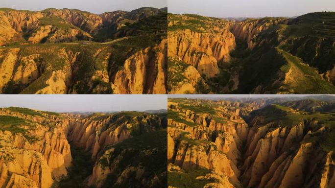 原创航拍陕北榆林黄土高坡窑洞建筑村庄农村