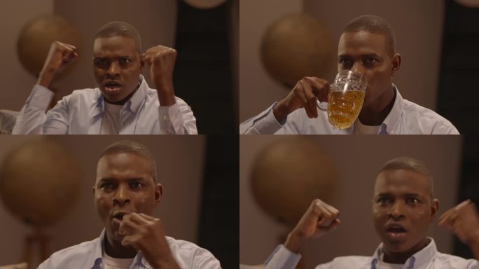 非州男人黑人吃东西熬夜喝啤酒吃零食爆米花