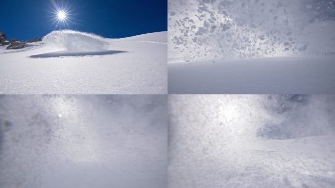 SLO MO滑雪板向摄像机喷洒雪