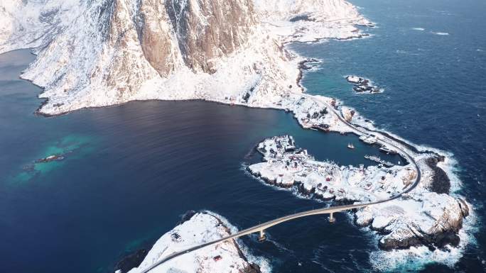 航拍挪威罗弗敦岛冬季风光