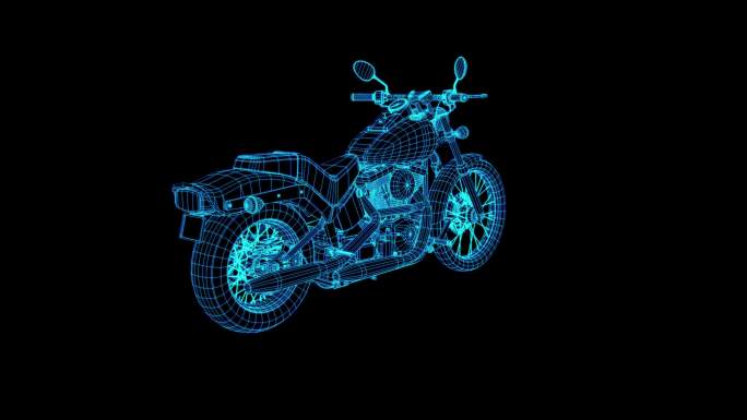 蓝色全息线框科技摩托车素材带通道