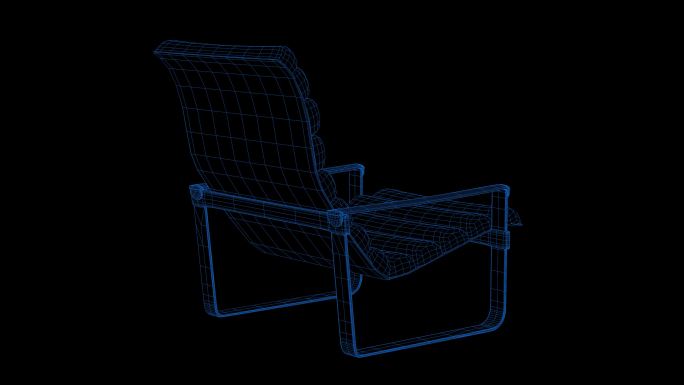 4k蓝色全息科技线框椅子素材带通道