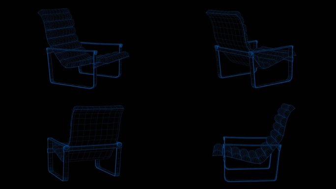 4k蓝色全息科技线框椅子素材带通道