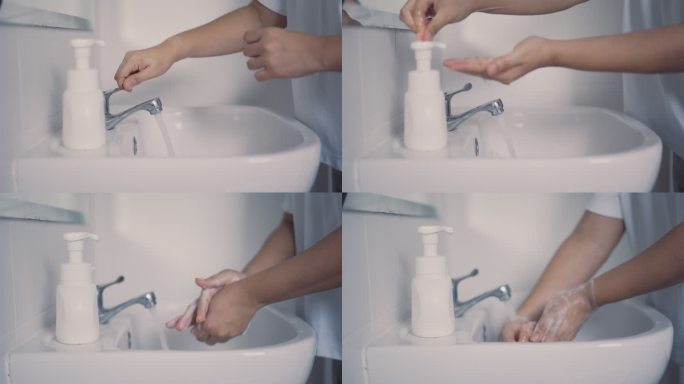 在脸盆里洗手洗手流程水龙头洗手液
