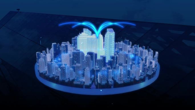 蓝色科技感城市建筑楼宇楼房沙盘AE模板