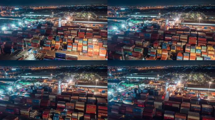 4K延时或超延时：码头商业港口的集装箱货物仓库，用于商业物流、进出口、航运或货运。