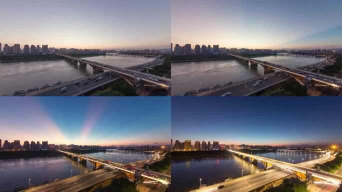 泉州大桥城市日转夜延时摄影很好看的霞光