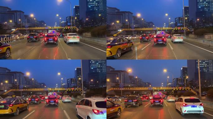 夜间在北京市道路上行驶